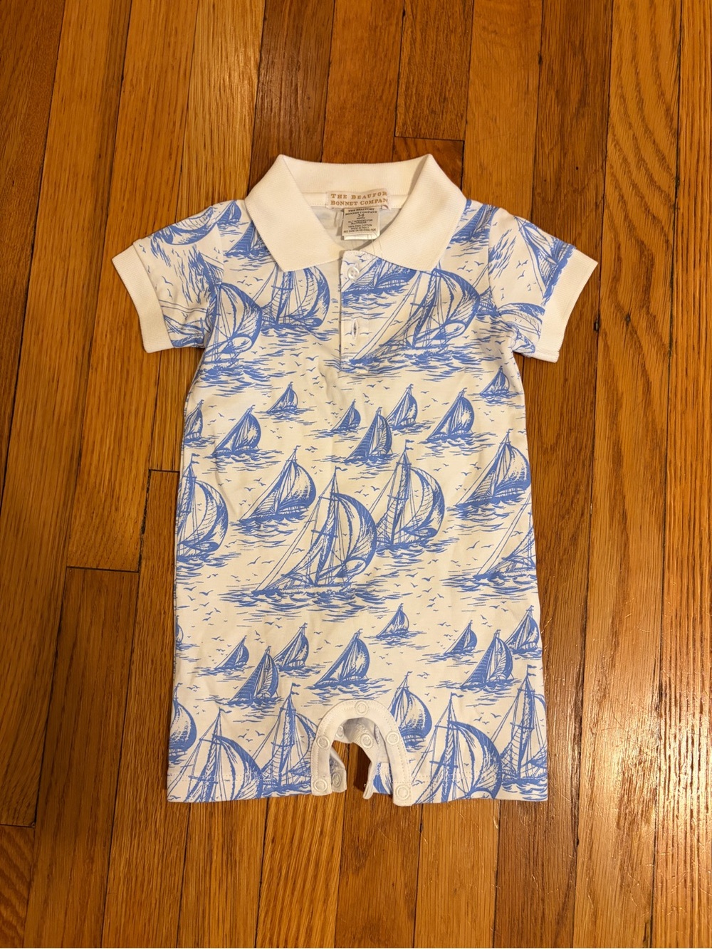 The Beaufort Bonnet Company NWOT Blue Sailboat Polo Romper One-Piece 3-6 Mo